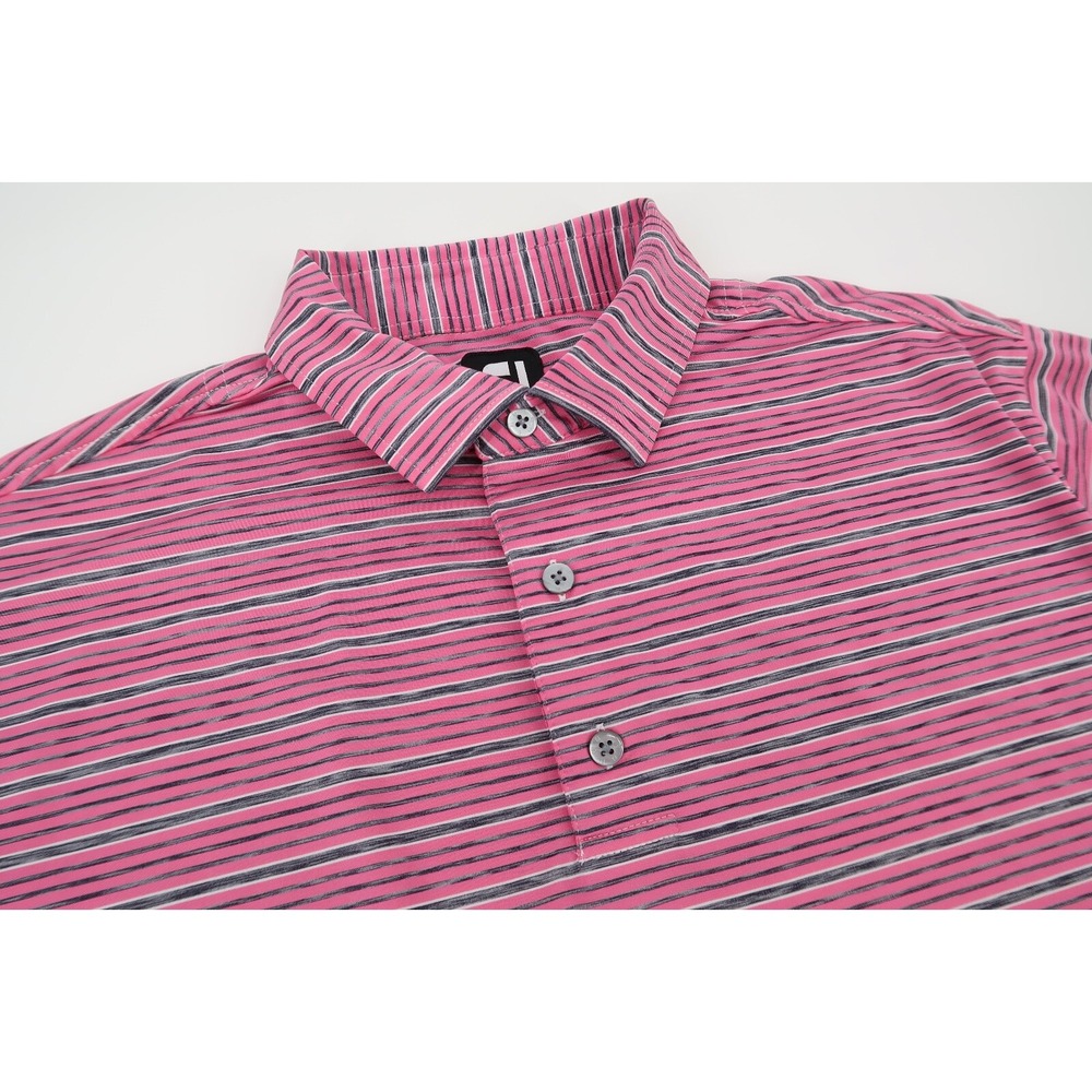 Footjoy Men's XL Pink Black Striped Golf Performance Polo Shirt‎ Stretch